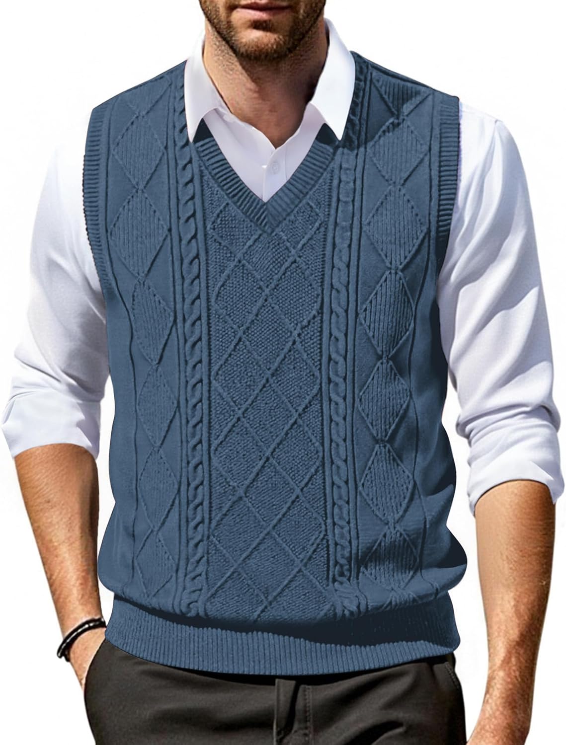 COOFANDY Men's Cable Knit V-Neck Sweater Vest Bhutan Ubuy