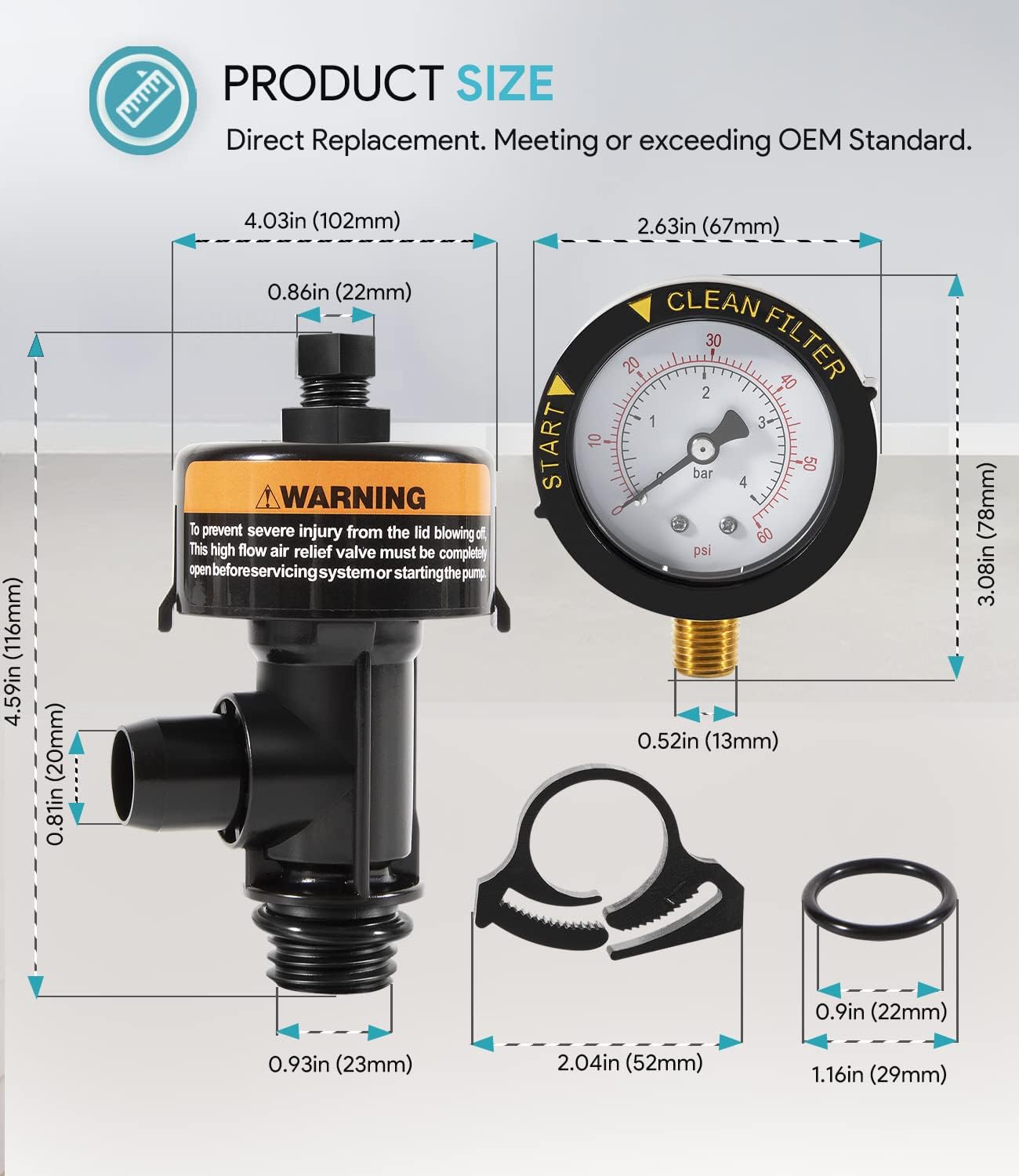 sixcow 98209800 High Flow Manual Relief Valve w/Pressure Gauge Replacement for Pentair Pool and Spa Filter : Patio, Lawn & Garden