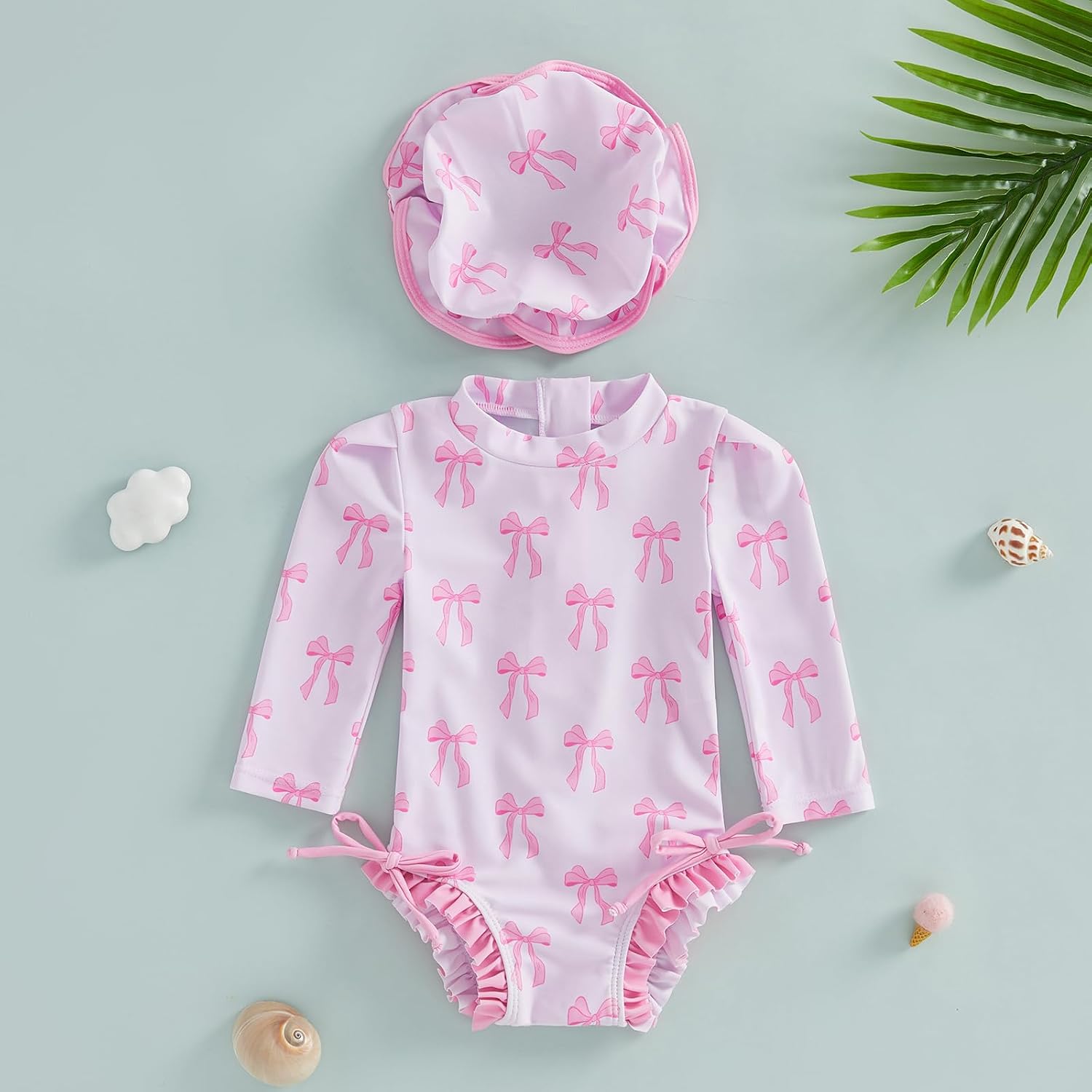 Baby Girl Swimsuit Lemon Bow Floral Ruffle Zip-up Back Rash Guard Swimwear Bathing Suit for Toddler Infant Newborn