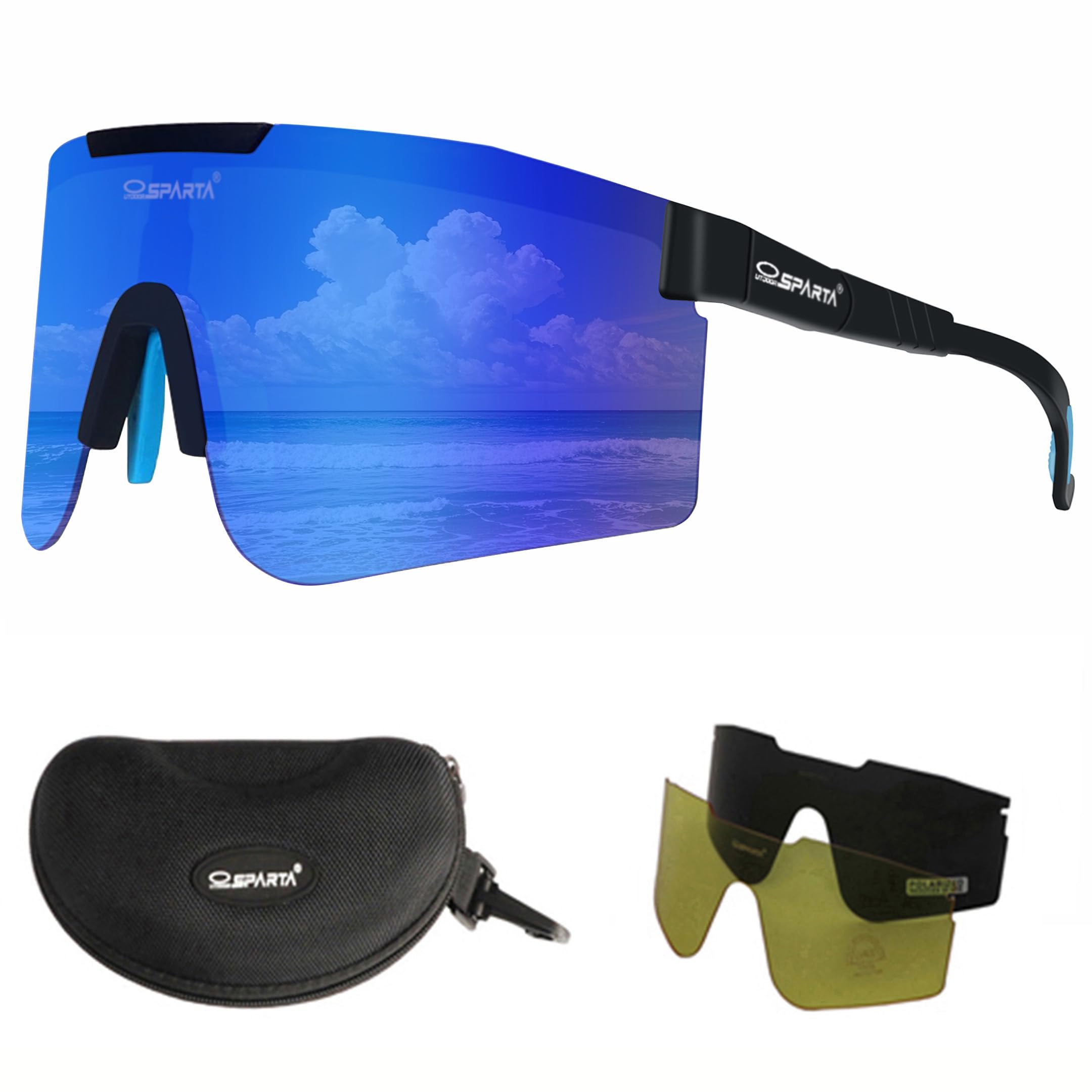 BRZSACR Lunettes De Cyclisme Polarisées Avec 3 Verres Interchangeables - Protection UV400 Sport Outdoor