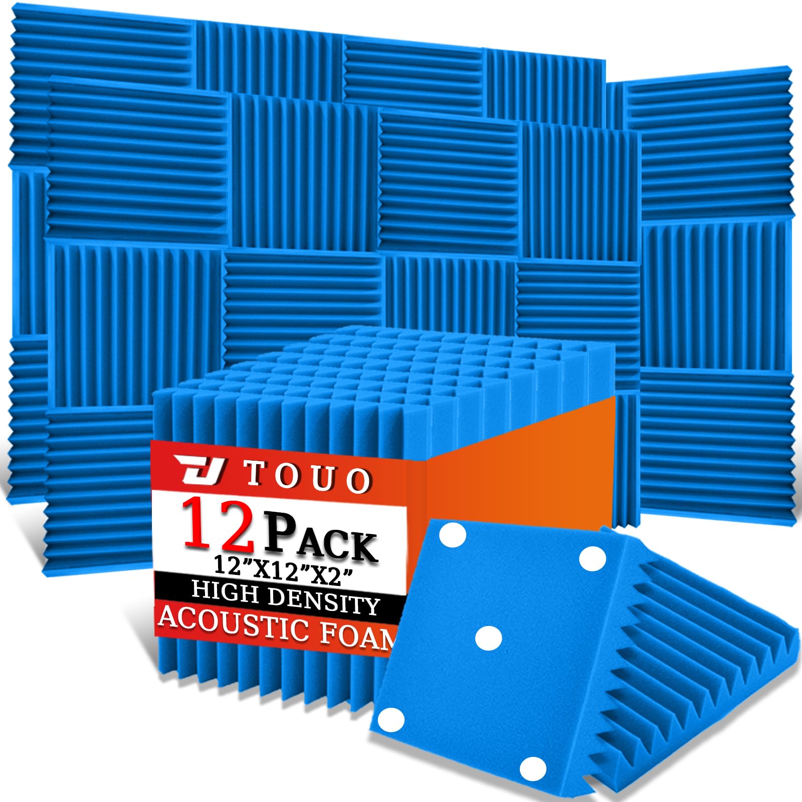 TOUO 12 Pack Acoustic Panels, Sound Proof Foam Panels for Wall 12"x12"x2", Flame Retardant Wedge Acoustic Foam