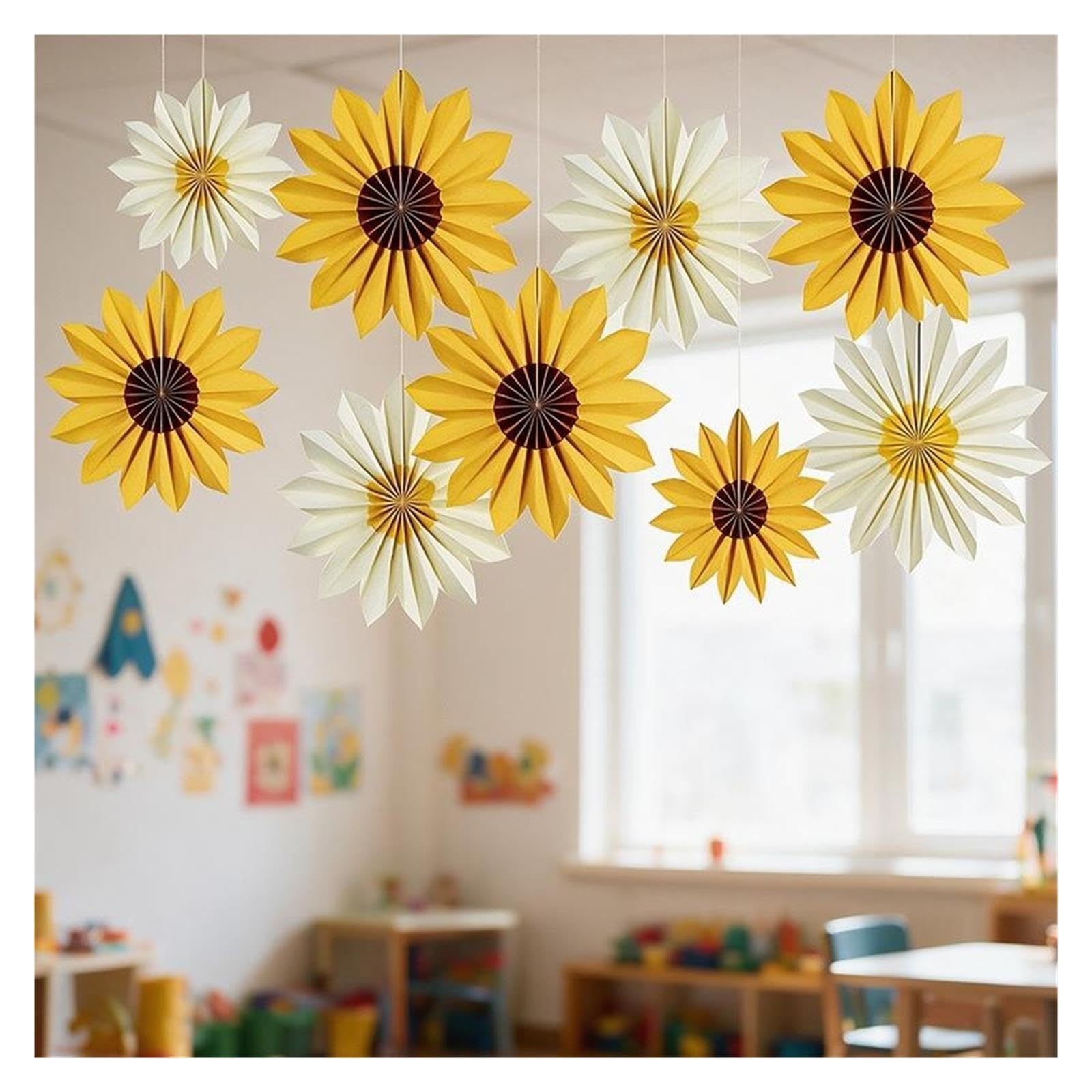 1 Juego De Decoración Flores Abanico Papel Girasol Para Decoraciones