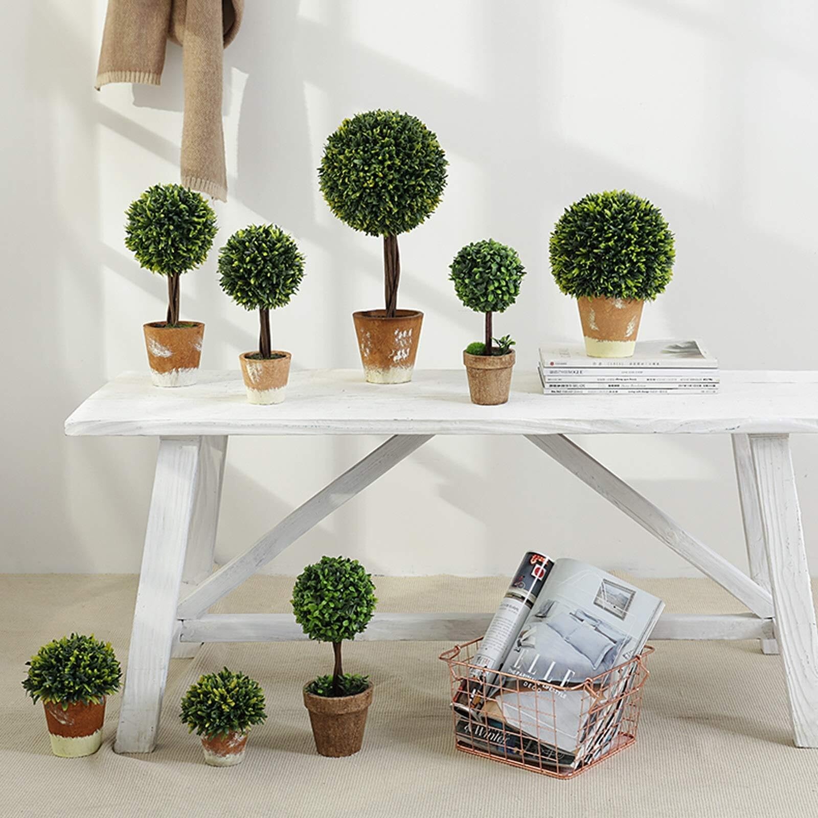 Piante artificiali da interno, mini arbusto topiario a forma di palla, elegante vaso in ceramica: aggiunge un tocco di eleganza classica alla scrivania,(H 43cm)