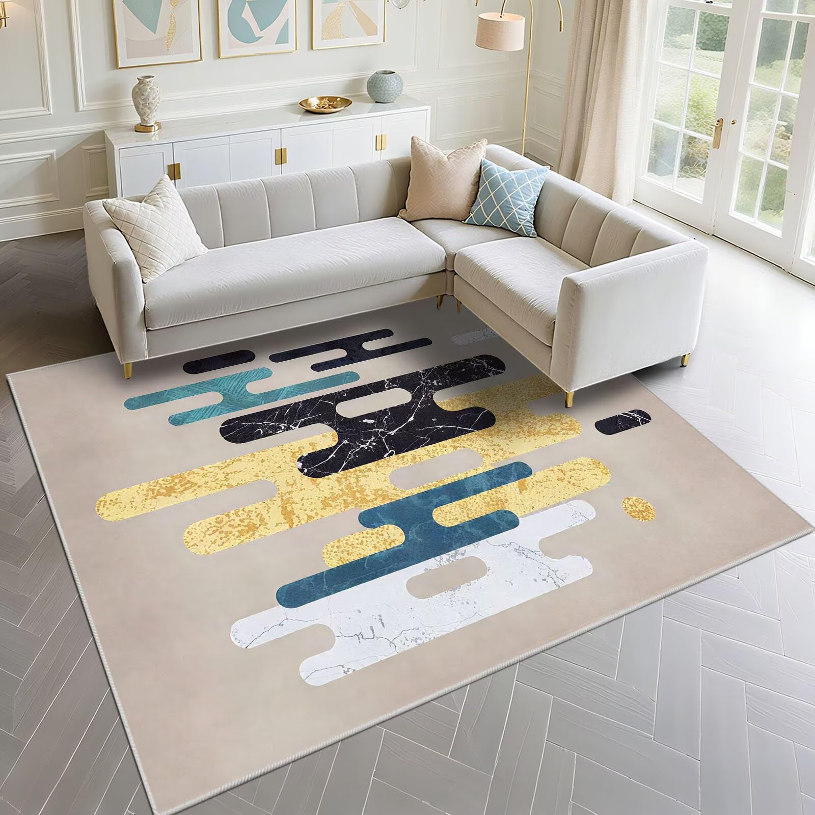 Tapis de cuisine lavable haut de gamme 170x240cm au design moderne kaki