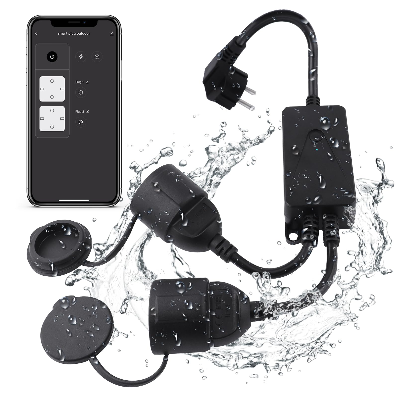 ANTELA Prise Connectée IP44 Extérieure Étanche, 2 Sorties, 16A | Suivi de Consommation, compatible avec Alexa Google Home, Smart Life APP, Minuteur