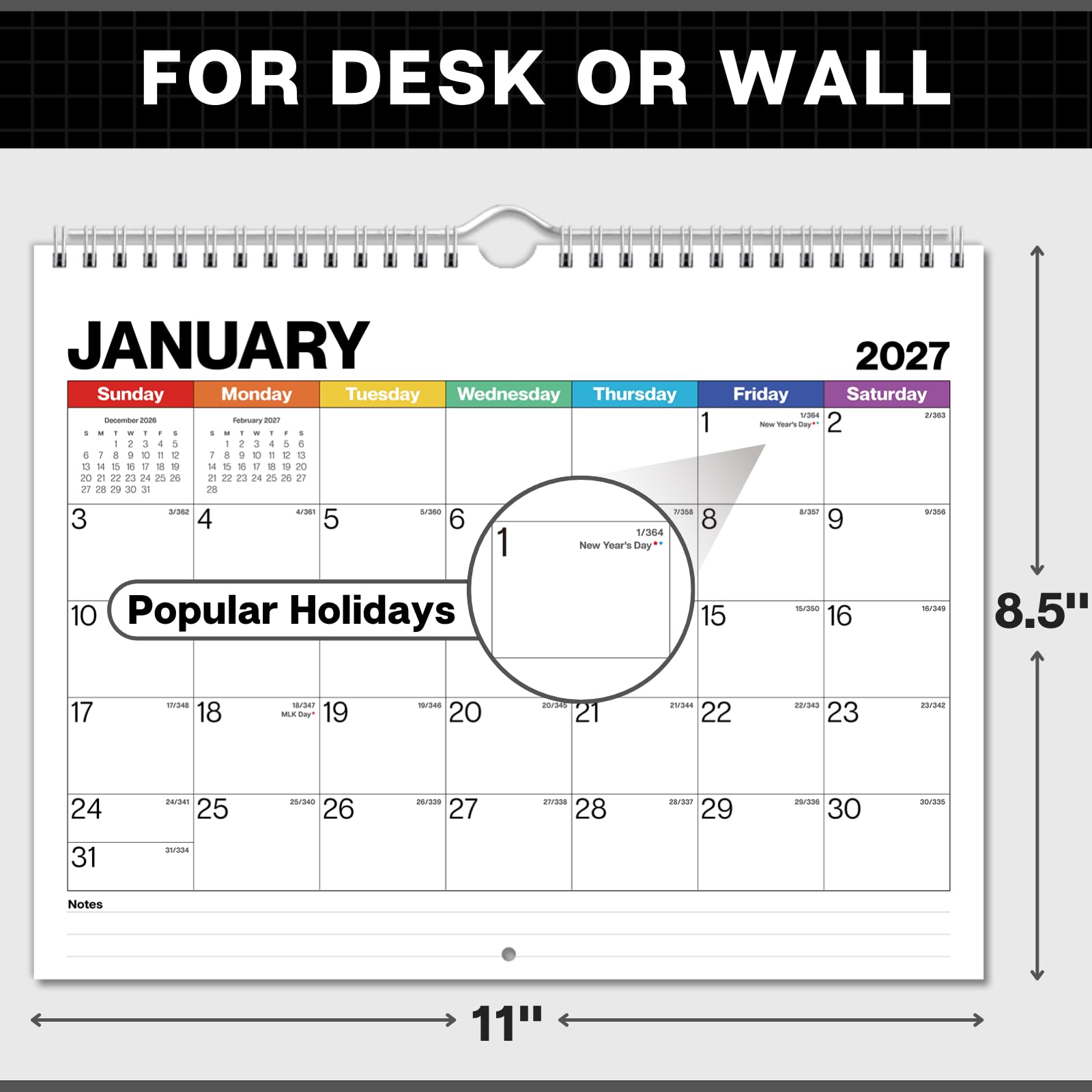 Dunwell Wandkalender 2025, 21,6 x 27,9 cm (bunt), kleiner Monats-Schreibtisch- oder Spiralkalender zum Aufhängen für Zuhause oder Büro, Premium-Qualität, perfekte Größe