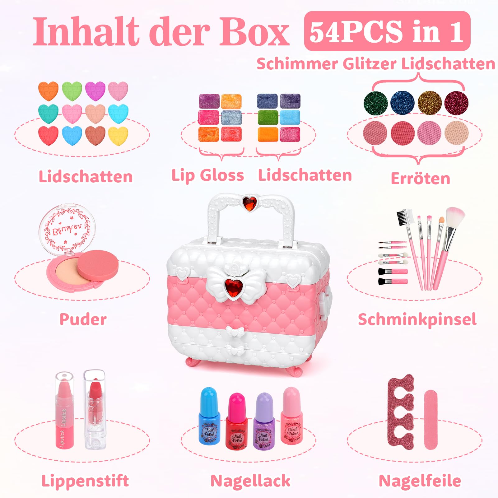 Kinderschminke Set Mädchen, Flybay Kinder Schminkkoffer Mädchen Spielzeug, Waschbar Kinder Schminkset Halloween Weihnachts Geburtstags für 4 5 6 7 8 9 10 11 Jahre Mädchengeschenk