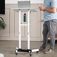 Vista 9 de VIVO Carrito móvil de atril de 24 x 16 pulgadas, carrito de acero ajustable para portátil con ruedas, blanco, CART-V03W