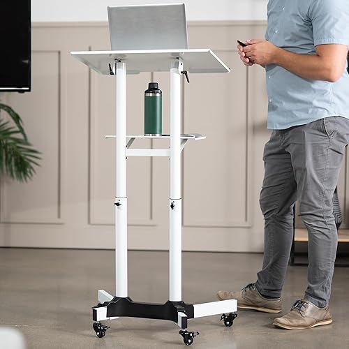 Miniatura 9 de VIVO Carrito móvil de atril de 24 x 16 pulgadas, carrito de acero ajustable para portátil con ruedas, blanco, CART-V03W