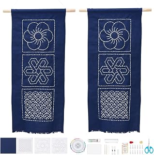 Sashiko Kit DIY, 2 Sets Sashiko Wall Hanging Decor Traditional Japanese Embroidery Kit with Complete Sewing Accessories
