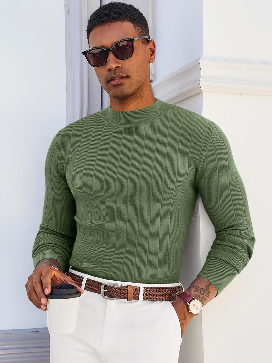 Runcati Mens Mock Turtleneck Sweater Slim Fit Casual Ribbed Knitted Pullover Fall Winter Basic Warm Sweaters - Image 3