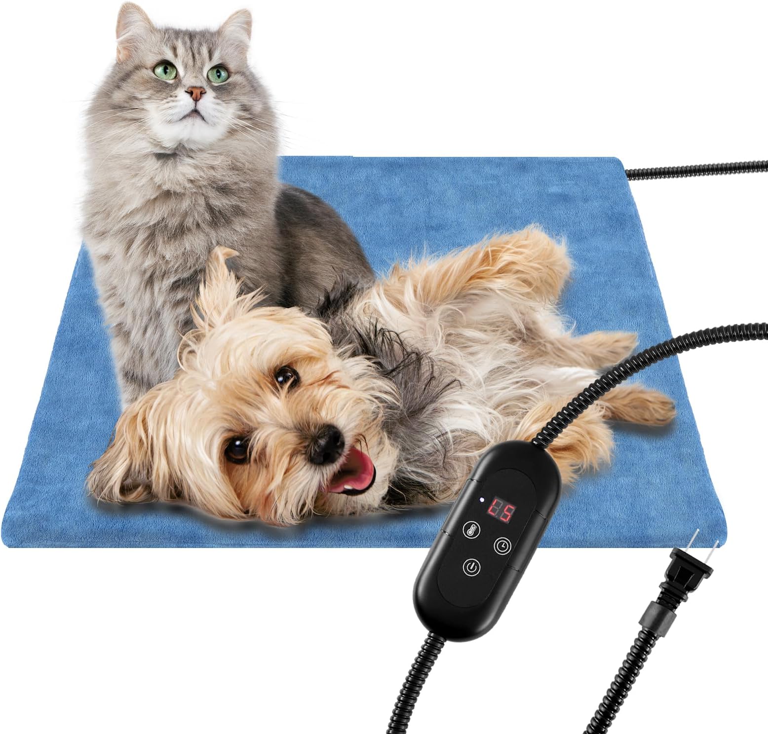 Pet Heating Pad for Cats Dogs Indoor Outdoor Waterproof Electric Heated Pads Mat with Stainless Chew Resistant Cord 5 Timer and 6 Level Temperature Warming Pad Bed Warmer-17.7x17.7