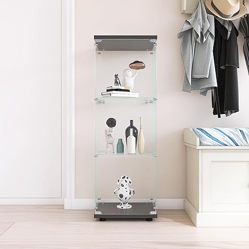 Miniatura 7 de Armarios de almacenamiento de 49 pulgadas de alto con puertas de cristal 3 estantes de exhibición de vidrio para sala de estar estante de