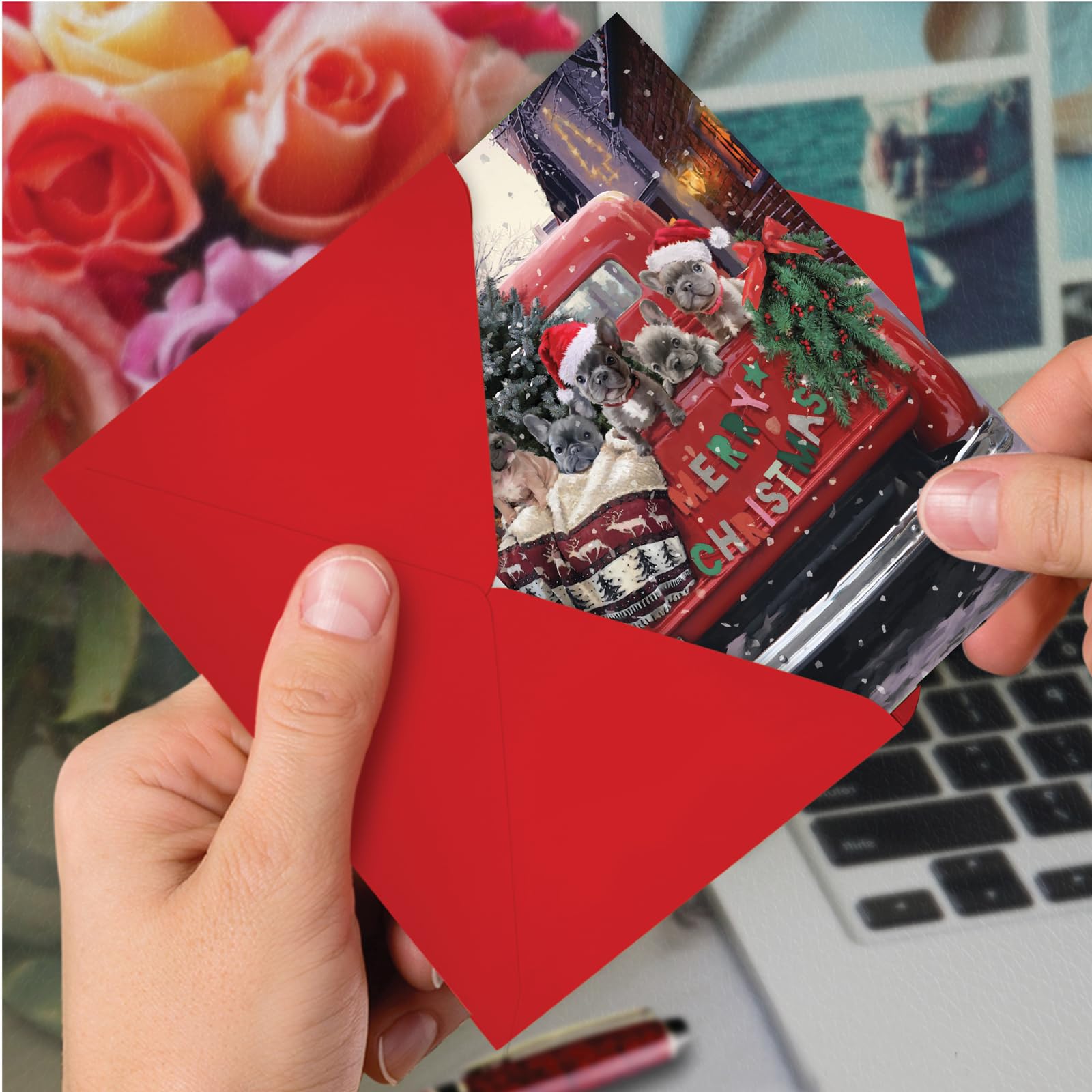 The Best Card Company C3375JXSG-B12x1 Lot de 12 cartes de vœux de Noël avec enveloppes 12 motifs et 12 enveloppes de 12 cartes de vœux de Noël Rouge
