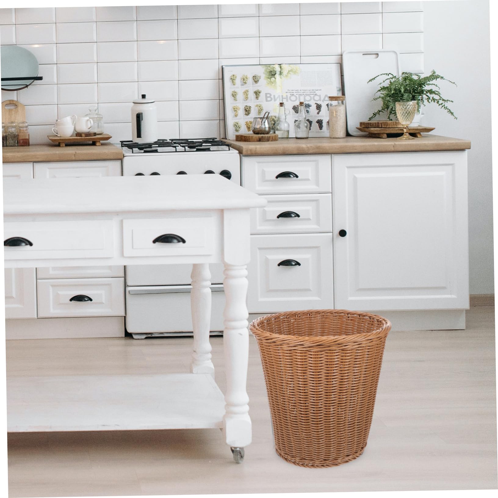 IMIKEYA Cestino per Rifiuti da Ufficio in Plastica Resistente Effetto Rattan, Design Raffinato senza Coperchio, Protezione Ambientale e Superficie Liscia