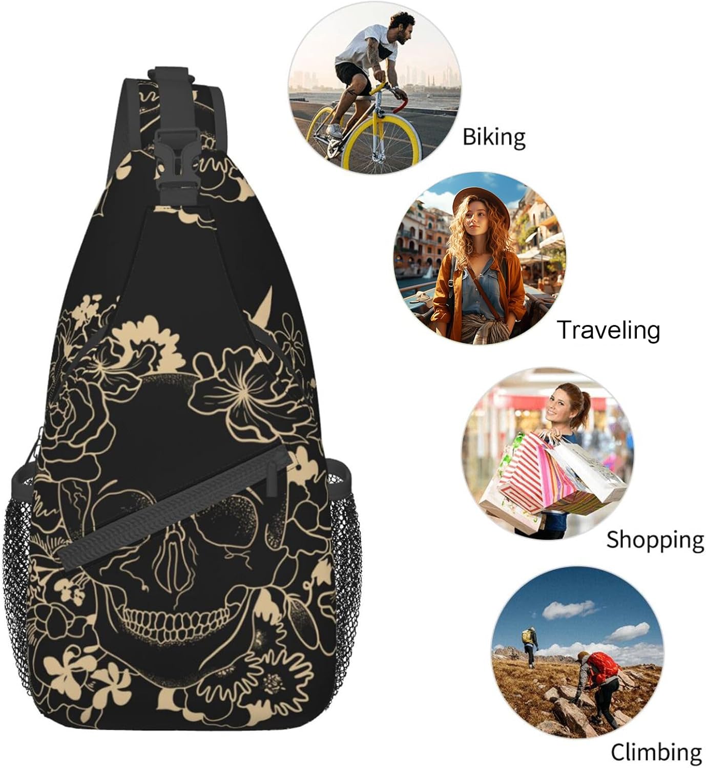 Skull Sling Bag Travel Sling Backpack Crossbody Bag Shoulder Pack Hiking chest Daypack for Women Men Waterproof Adjustable Lightweight Cycling Runners Climbing - Image 9
