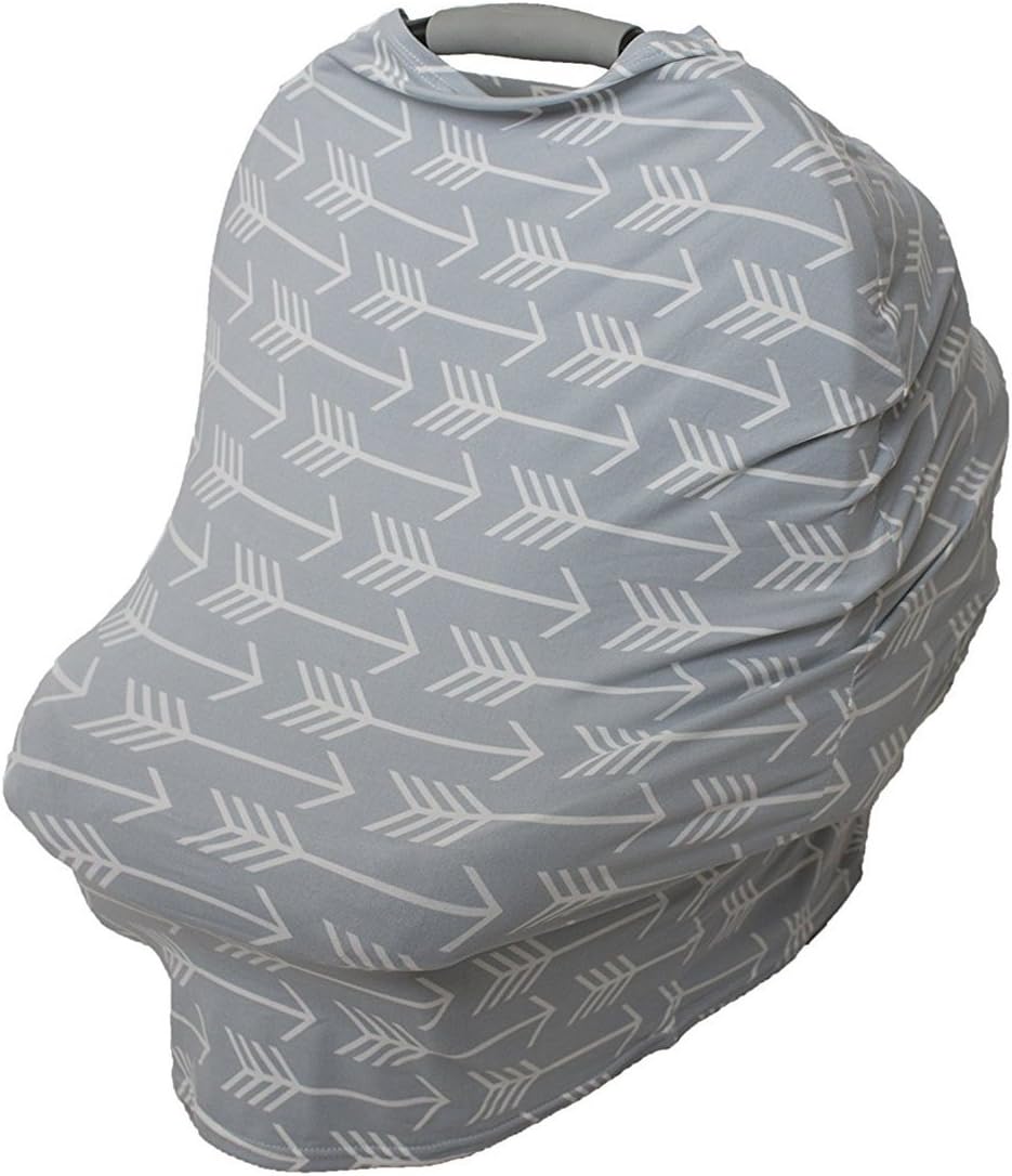 BEST SELLING Stretchy Carseat Cover, Shopping Cart Cover & Nursing Cover | Sylish Grey Arrow Design | Baby Shower Gift | Stretchy Baby Carseat Cover