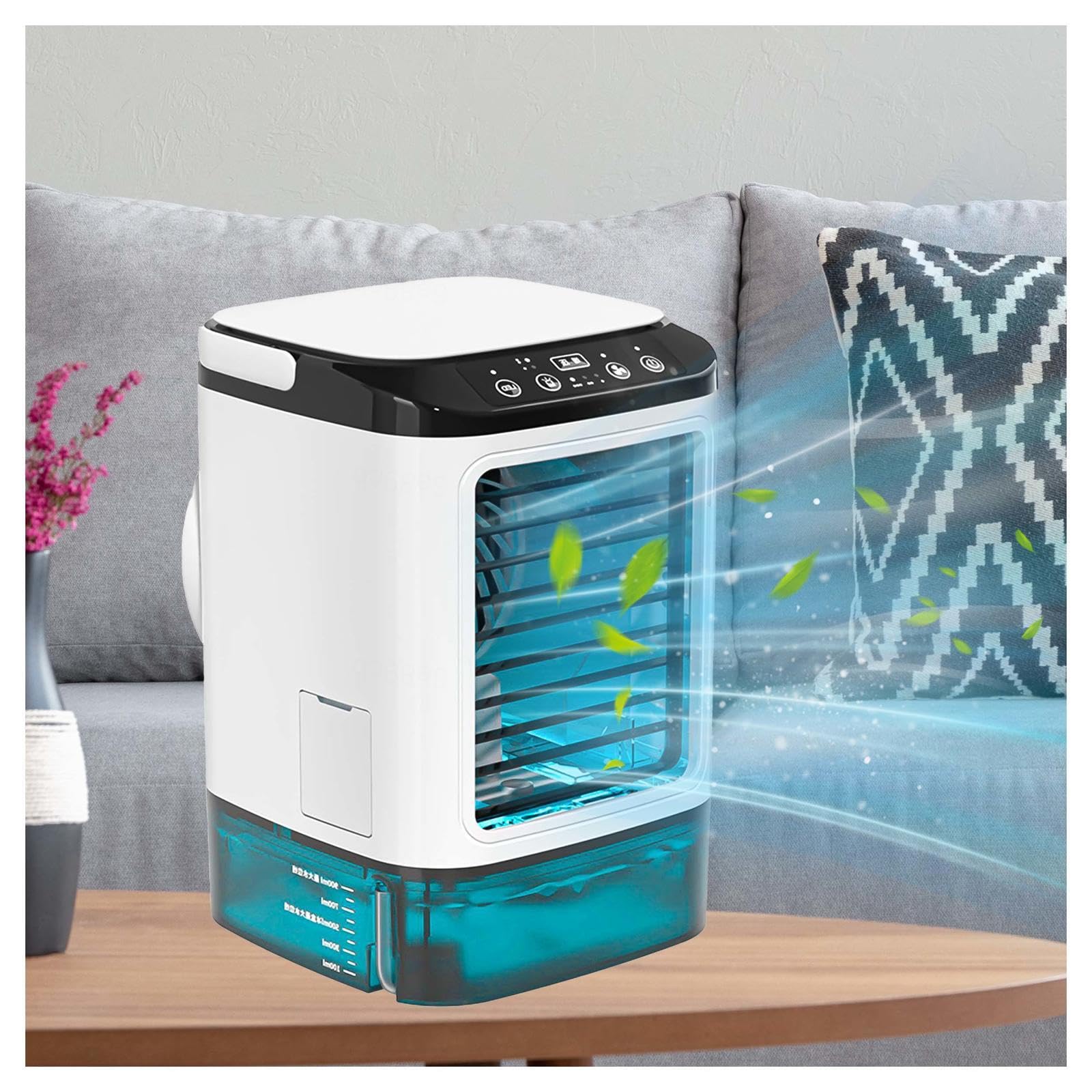 con Contenitore Condizionatore Portatile, Raffrescatore Evaporativo con Serbatoio dell'Acqua da 900 Ml Ventilatore con Ghiaccio