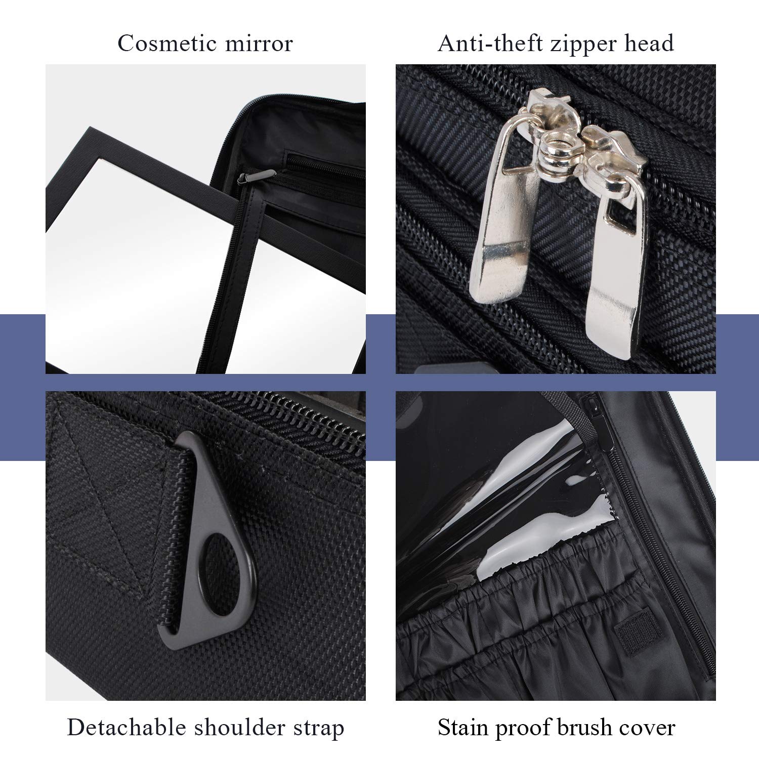 Grande borsa per il trucco, da viaggio, con scomparti regolabili, custodia per il trucco professionale, scatola per il trucco, kit per il trucco, kit per il trucco, kit per capelli con una cinghia a