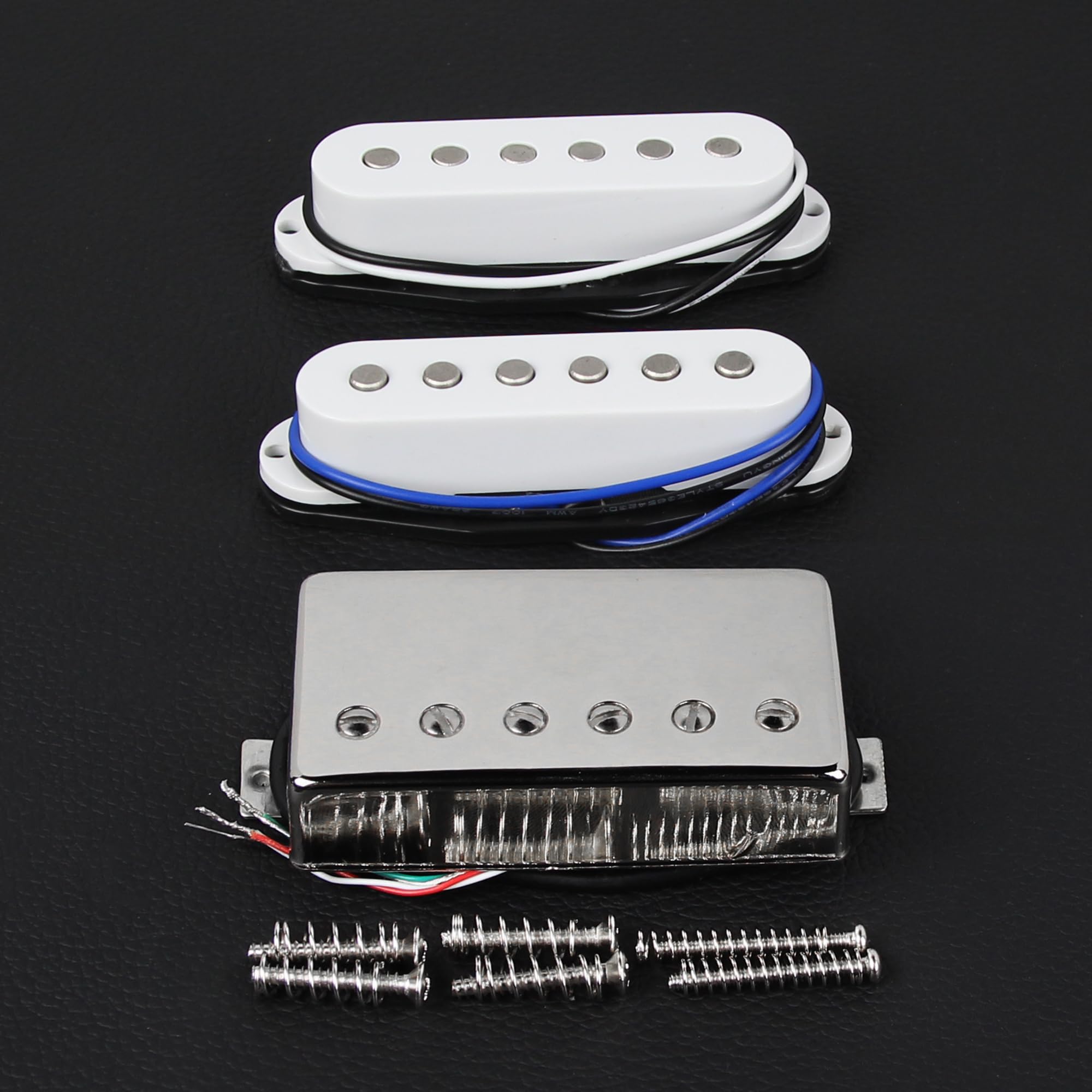 FLEOR Alnico 5 Flat Pole Single Coil Pickup und High Gain Humbucker Set Weiß HSS N+M+B Tonabnehmer für ST Style Gitarre