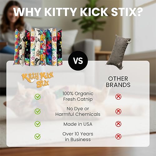 Miniatura 6 de Juego de 2 juguetes para patear hierba gatera (11 pulgadas), hecho a mano en Estados Unidos, juguete duradero para gatos, pateador de hierba gatera