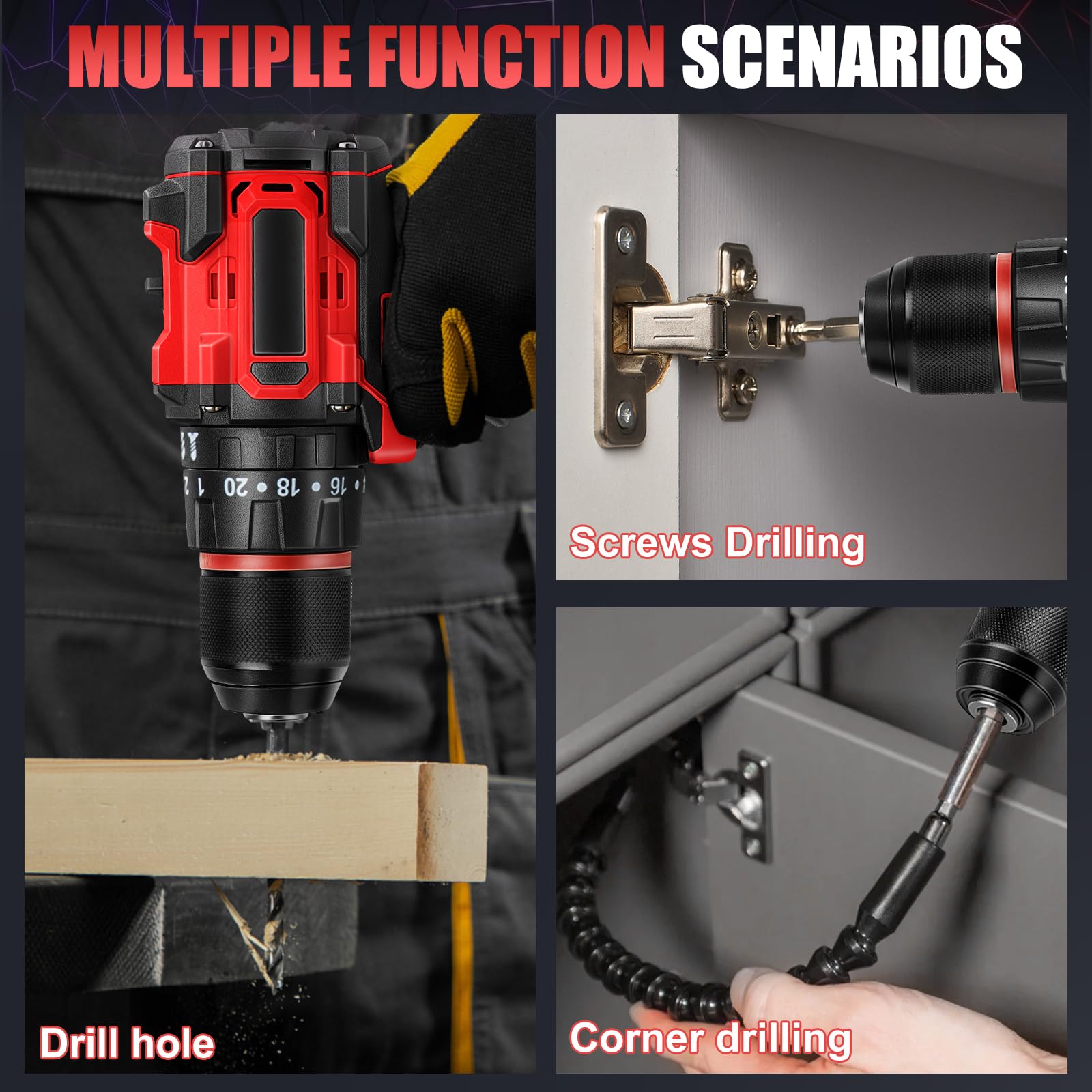 Set trapano avvitatore a batteria 2 in 1, compatibile con Milwaukee 18 V M18 (senza batteria), piccolo trapano avvitatore a percussione, 27 accessori, regolazione della coppia 25+3, mandrino da 10 mm