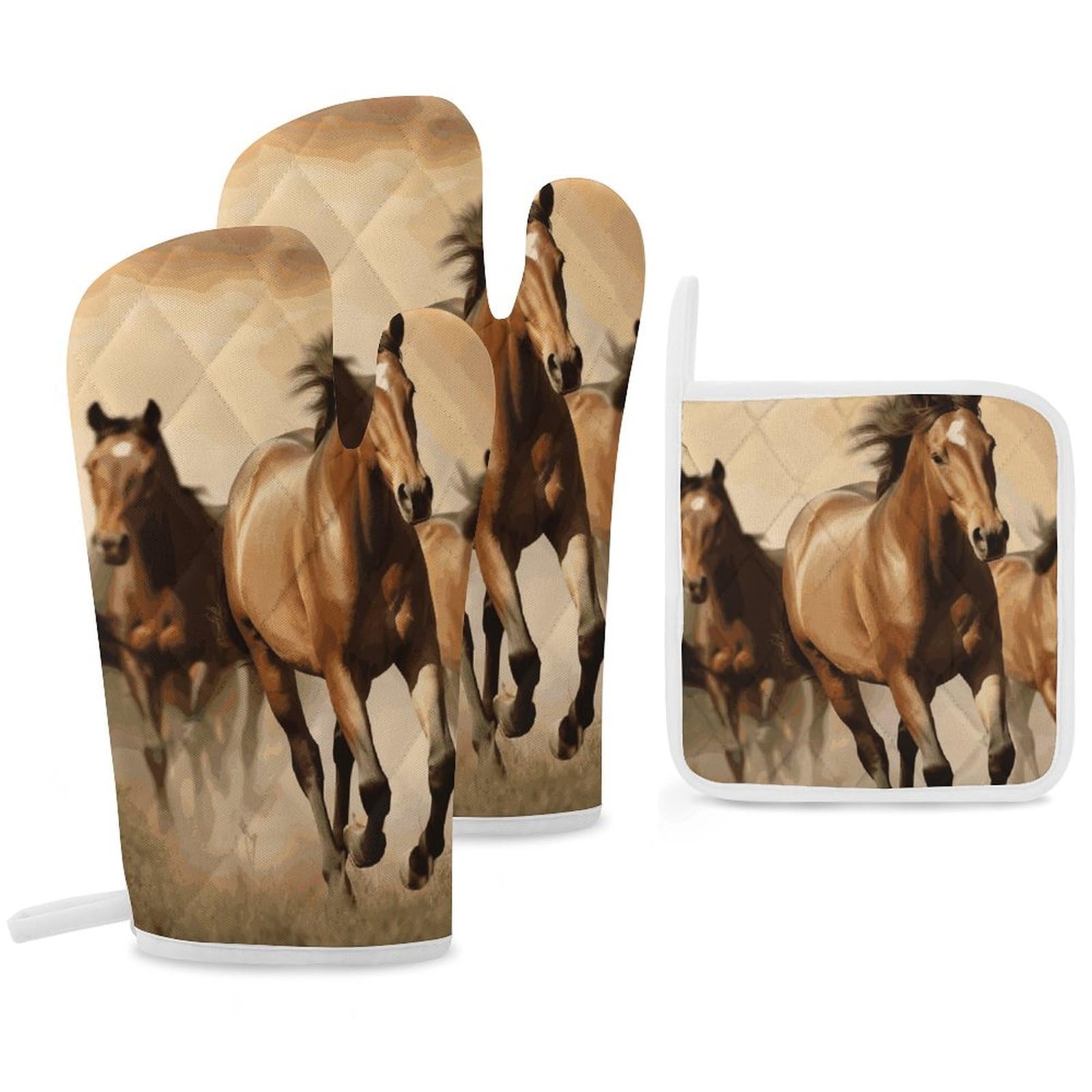 Gant de cuisine amusant cheval et manique isolante pour amateurs de cuisine