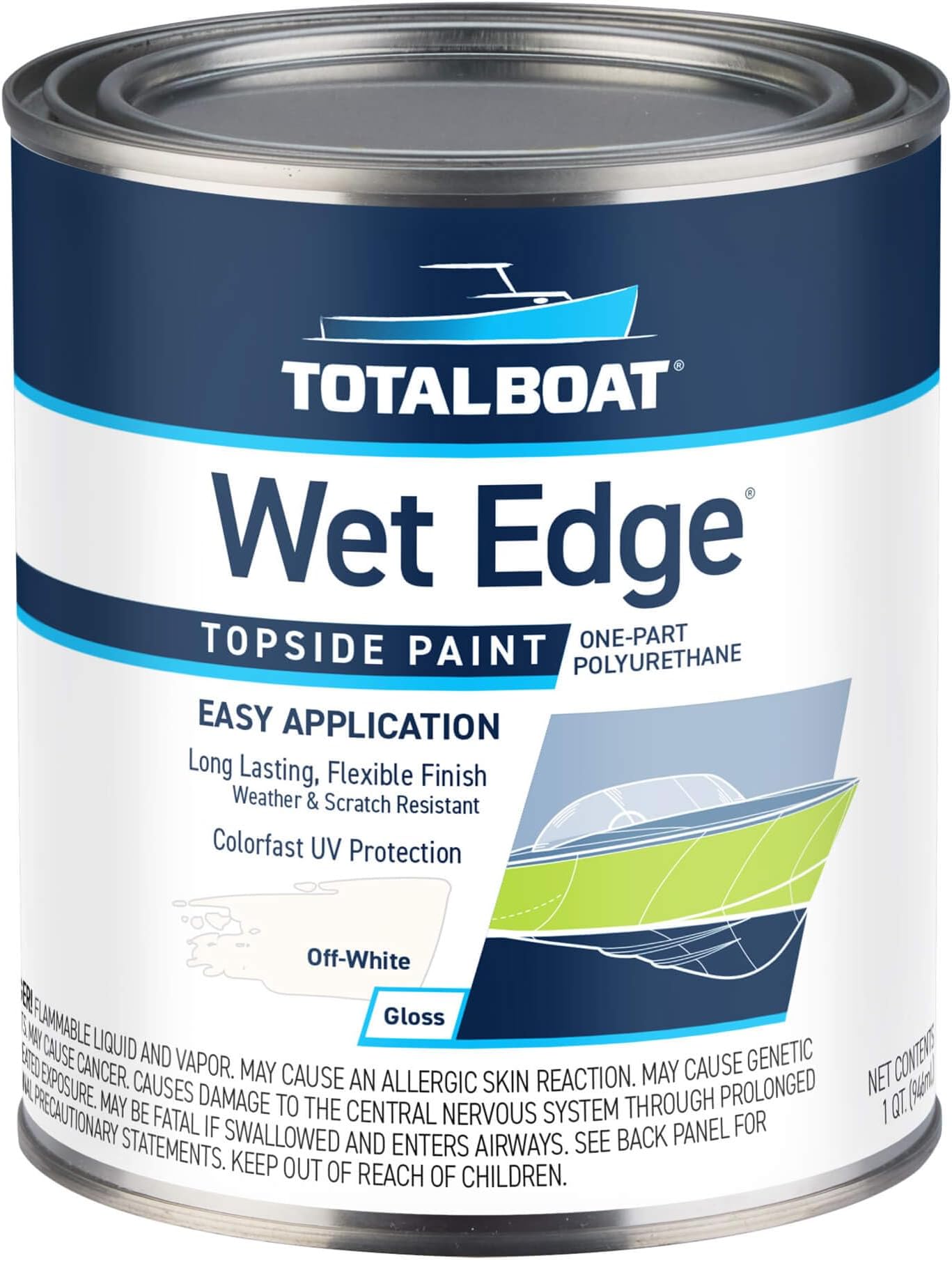 TotalBoat Wet Edge Topside Marine Paint Premium Polyurethane Coating for Boats, RVs, Exterior Trim, Fiberglass, Metal, and Wood (Off-White, Quart)