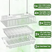 Vista 2 de Bonviee Paquete de 2 bandejas de inicio de semillas con luz para plantas, kits de bandejas de inicio de plántulas elevadas con cúpulas de humedad