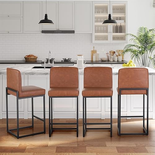 Miniatura 74 de Sophia & William Juego de 2 taburetes de bar marrones, taburetes de bar de 24 pulgadas de altura de mostrador para isla de cocina, taburetes de bar