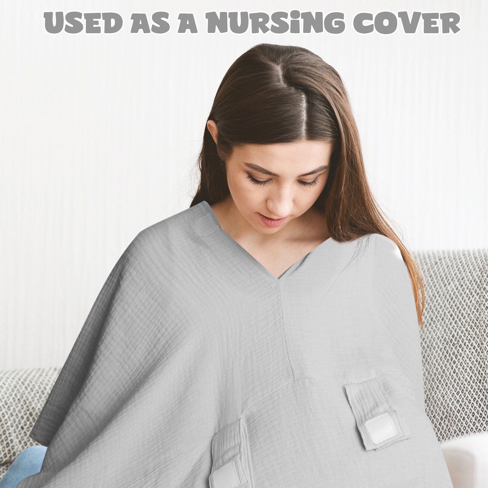Funda de muselina para asiento de coche para bebés, niños y niñas, color gris claro | Toldo suave y transpirable para asiento de coche, multiuso, funda para portabebés y cubierta de lactancia materna