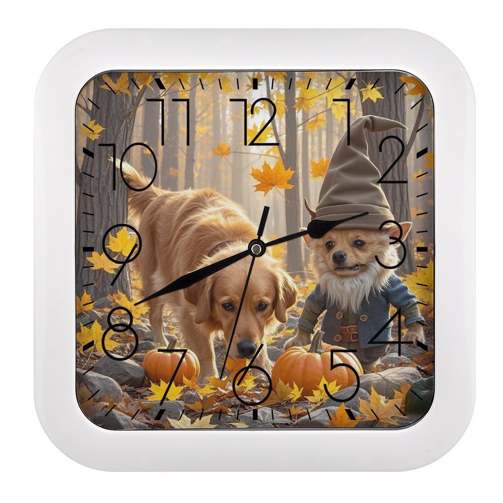 LZQPOEAS Dog and Maple Leaves Wall Clock Fashionable Versatile Silent Wall Clock Simple Elegant Non Ticking Analog Clocks Easy to Install Square Modern Clocks for Home Decoration