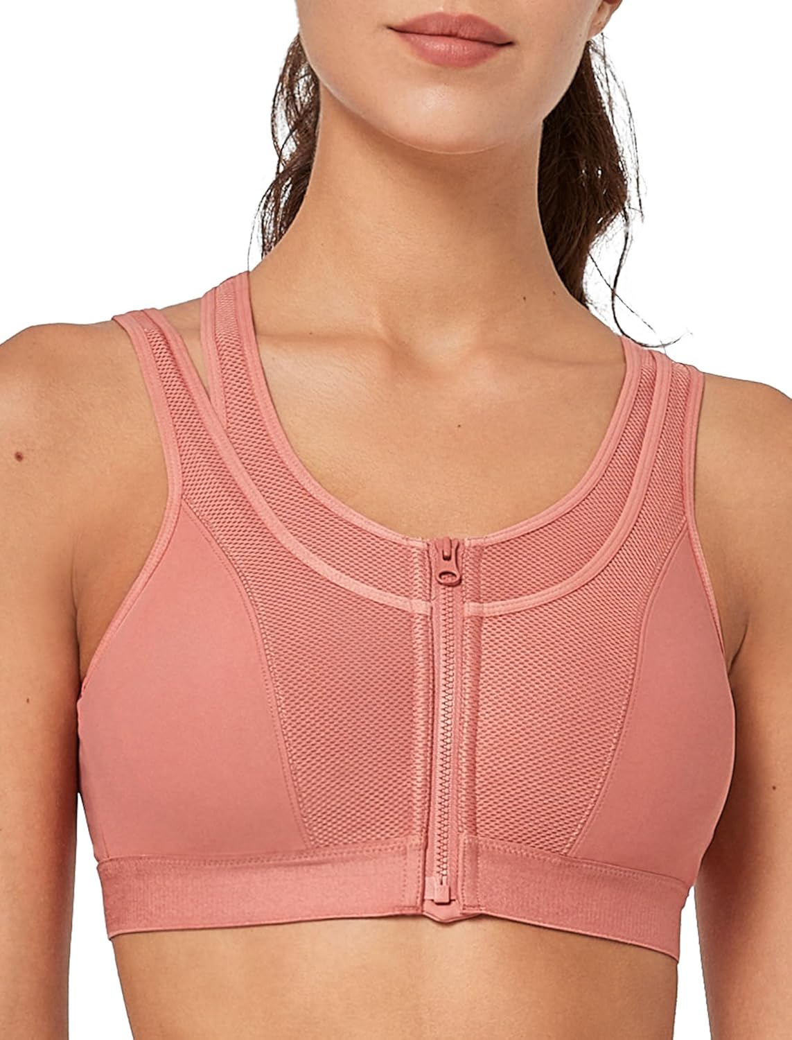 Yvette High Support Sports Bras for Women Double Deck Straps High Impact Mesh Zip Front Sports Bra for Running - Image 2