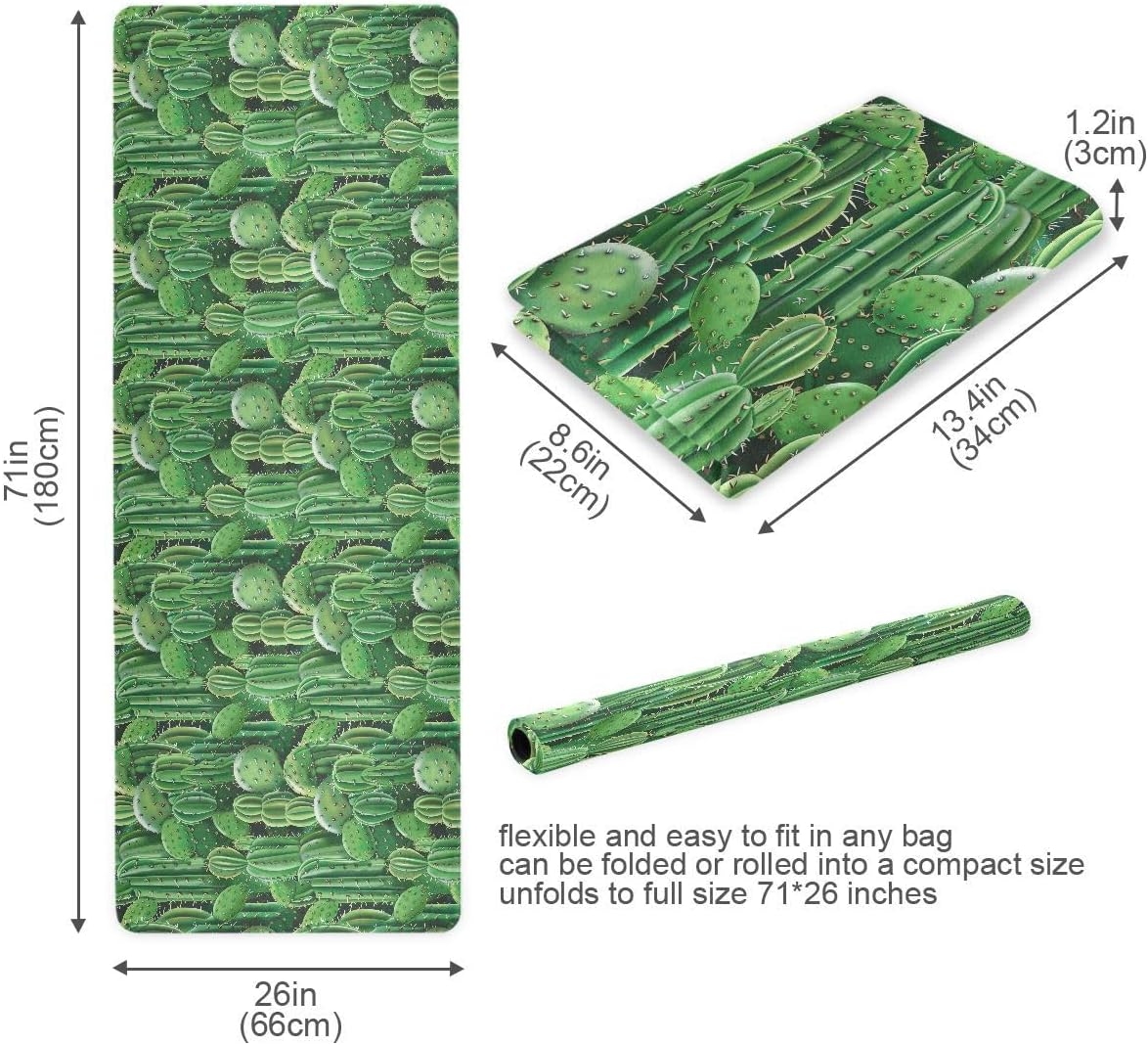 ALAZA Green Cactus Plants Yoga Mat Non Slip Fitness Exercise Mat, Workout Mat for Yoga, Pilates and Floor Exercises