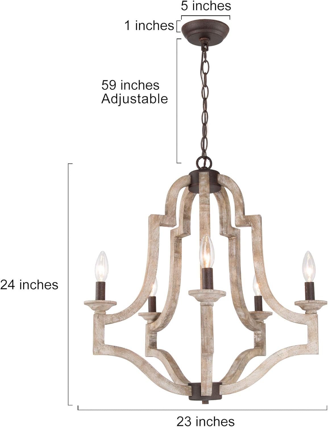 LOG BARN Farmhouse Chandelier, Wood Chandelier Lighting for Kitchen Island, Dining Room, 5-Light, 23” W