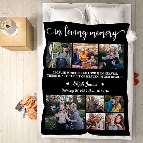 Miniatura 2 de Caisuedawn Manta conmemorativa con nombre personalizado con fotos, manta personalizada de ángel de condolencia por pérdida de madre, papá y abuela,