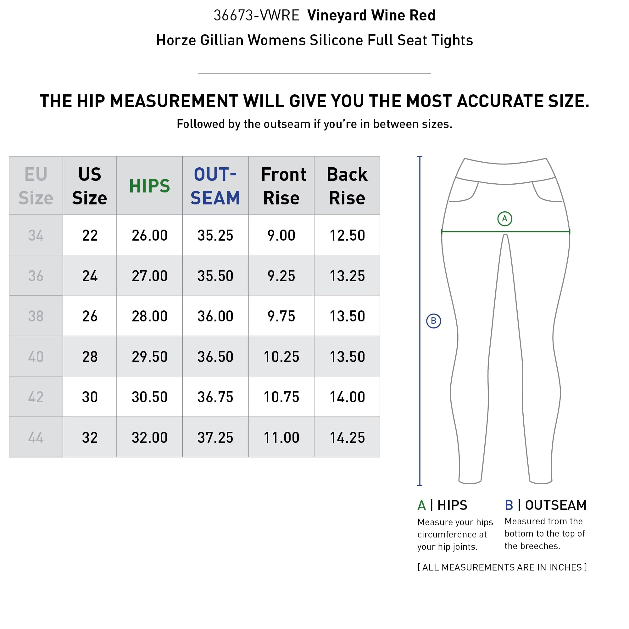 HORZE Gillian Womens Silicone Full Seat Tights - Vineyard Wine Red - 28