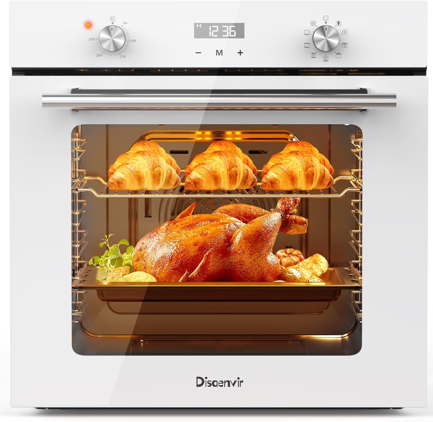 Einbaubackofen 60 cm Weiß 60 L 2,2 kW 9 Funktionen 3D-Heißluft