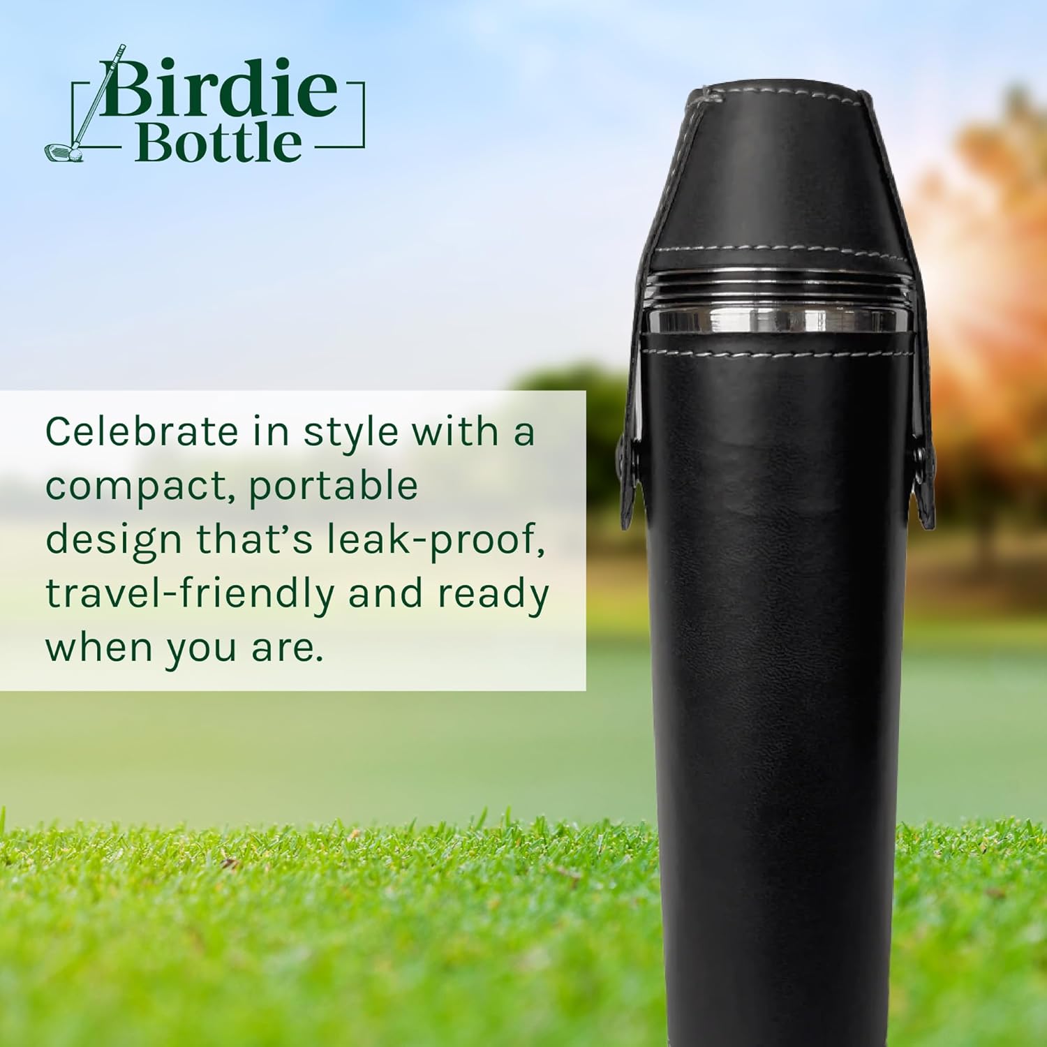 12oz Black Flask with 4 Shot Glasses in Cap – Stainless Steel with Waterproof Leather Case, Leakproof, Reusable, Travel