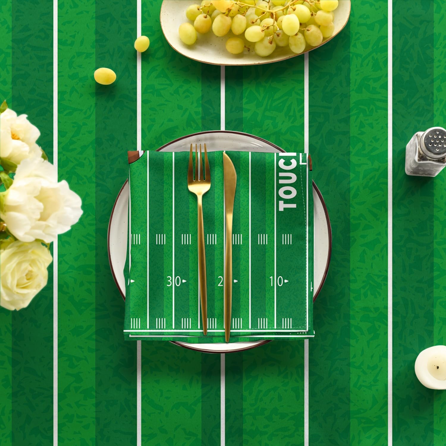 Horaldaily Football Square Tablecloth 60×120 Inch Rectangular, Football Touchdown and Game Day Themed Decorative Washable Table Cover for Party Picnic Dinner Decor