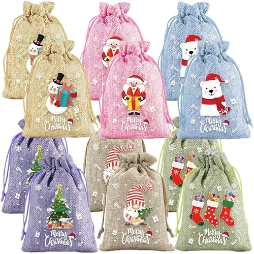 Stationery 12 pcs Christmas Burlap Gift Bags Holiday Party Favors (14cm)