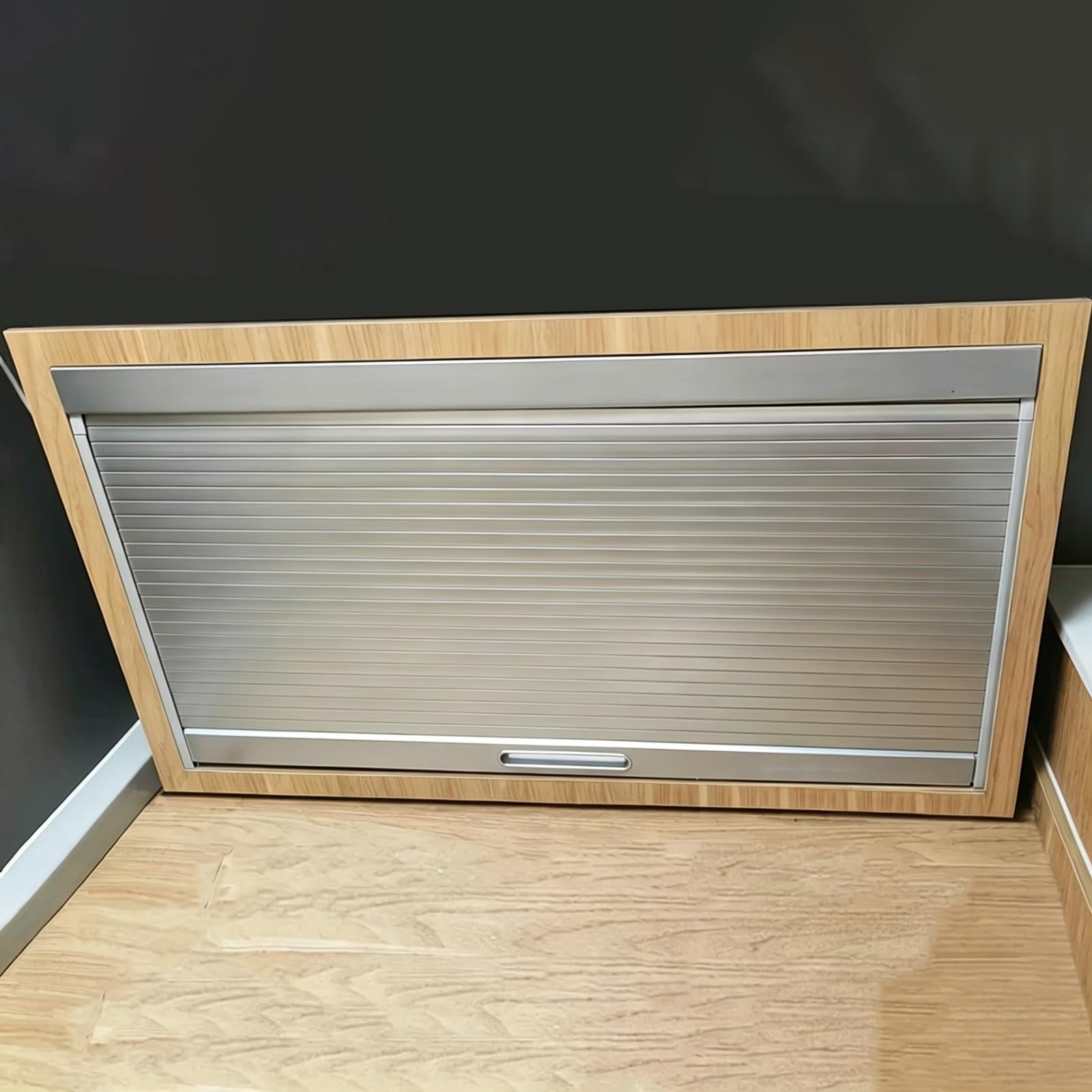 BHGFYXBS Sliding Tambour Door Kit For Kitchen Se Cabinet Space Saving Retractable Design Slim Slatted Small Appliance Sideboard Door Assembly,Silver-24X28In/61X71Cm,Silver-24x28in/61x71cm