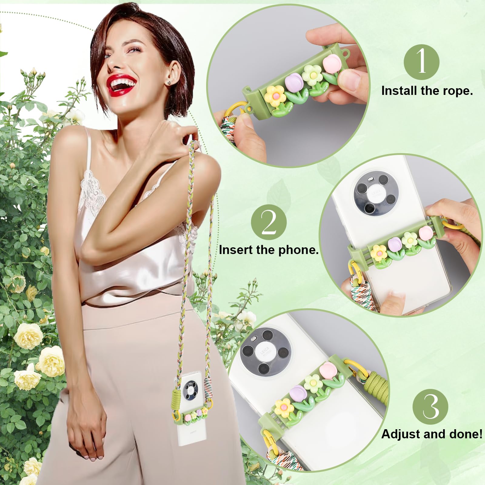 Pwsap Phone Lanyard Flowers Phone Case Clip, Universal Crossbody Cell Phone Lanyards Cellphone Chain Holders Wrist Strap - Image 4