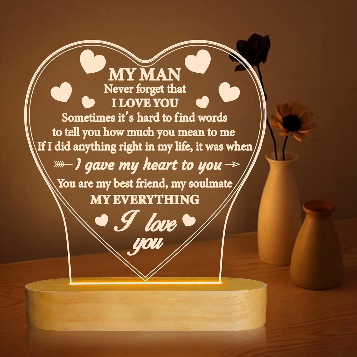 Anywin Gifts for Him, I Love U to My Husband's Gifts with Warm Light for Home Decor, Gifts for Birthday, Xmas,Holidays, A Thankyou Gifts for Him Husband Boyfriend My Man