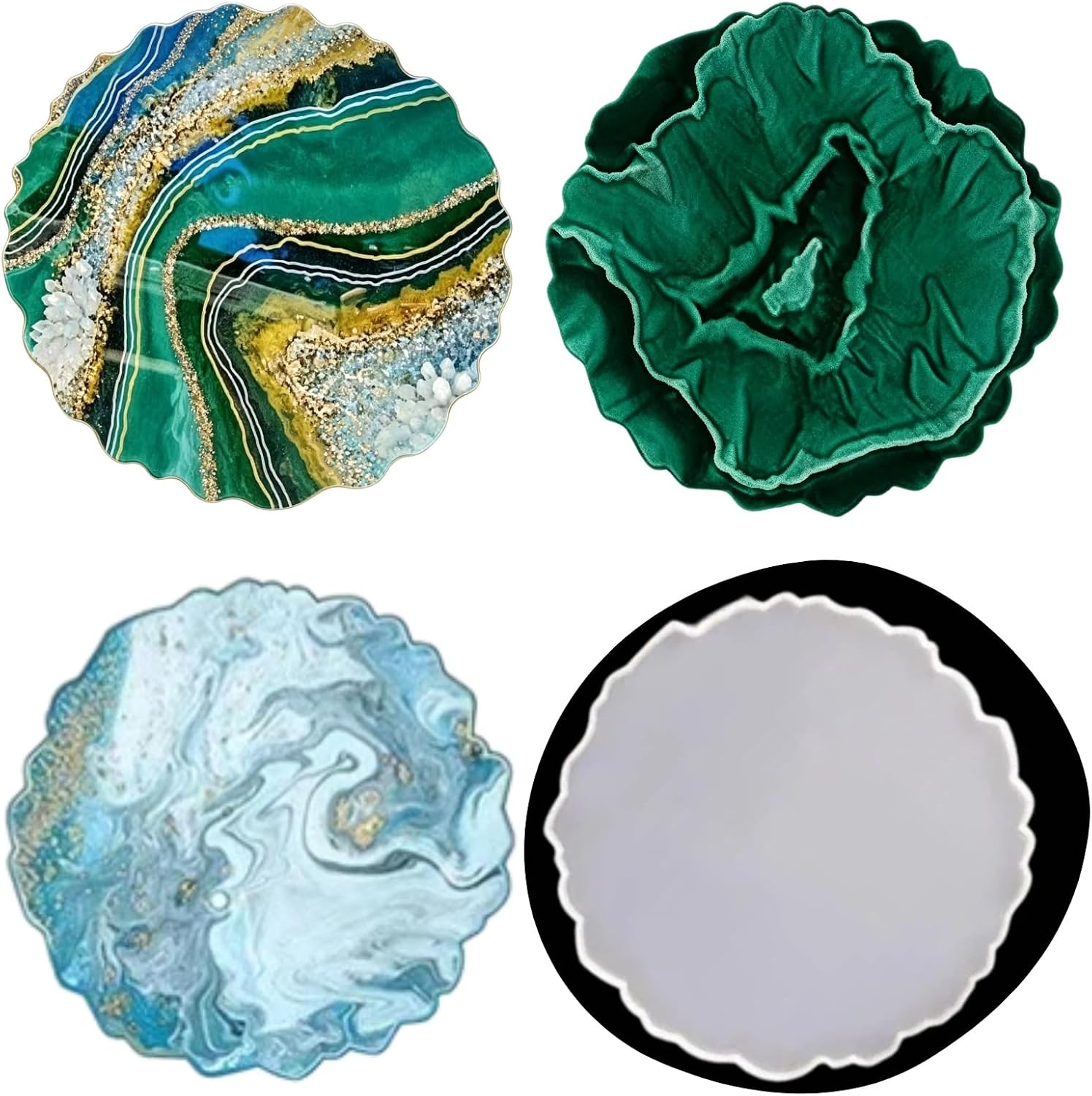 Irregular Wavy Silicone Tray Mold Kit,9.9in Round & 12in×7.5in Rectangle Epoxy Resin Mold for Craft Tray & Vanity Organizer