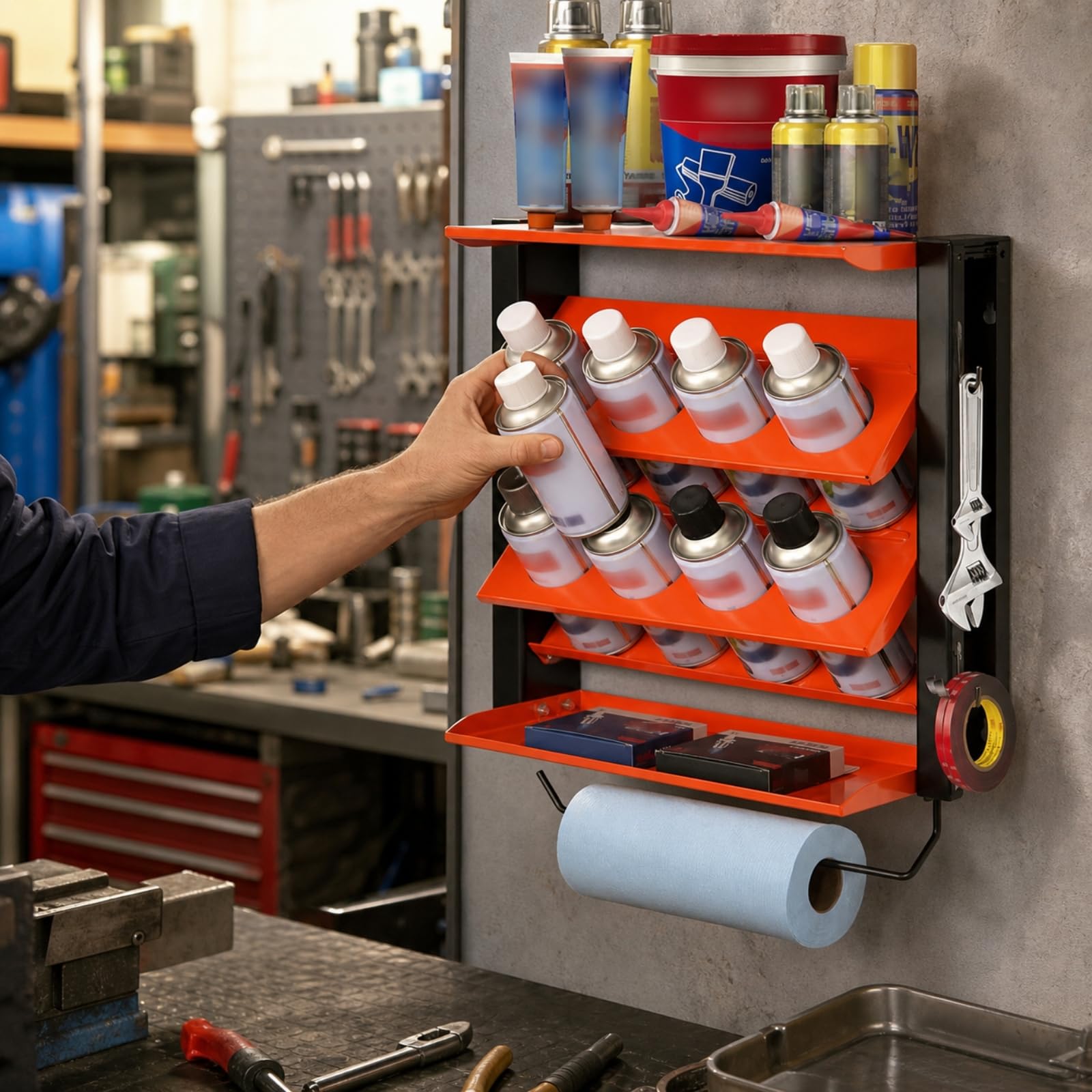 Bombolet Spray con rotolo di Carta Salvaspazio Rastrelliera da Officina con rotolo Verniciato a Polvere per Garage