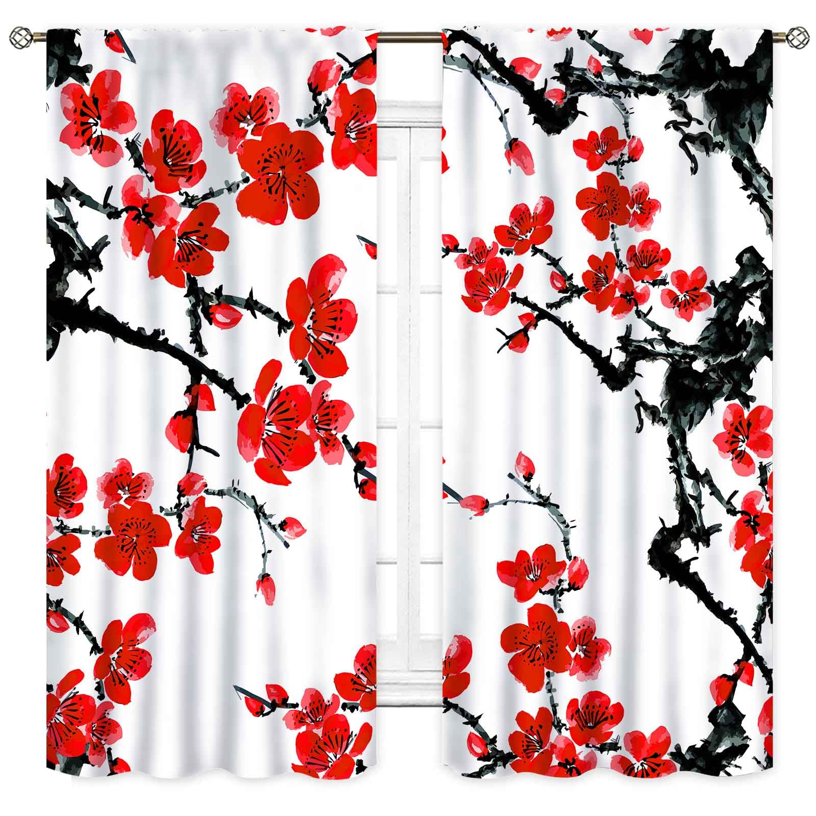 Japanische Vorhänge Set (2 Stück) – Yin-Yang Koi, Kirschblüten & Große Welle | 80x160 Cm, Polyester, Verdunkelnd, Asiatischer Stil