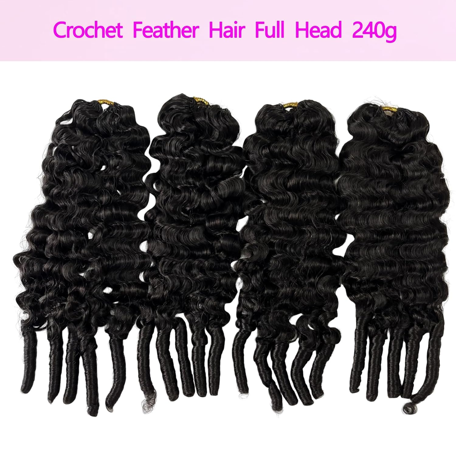 Knotless Crochet Hair Burmese Water Curly Human Lightweight Micro Pre Separated Feather Bouncy Curly End Fluffy Bundles Extension With Loop String Bohemian Braids 16Inch 120g 100Strands