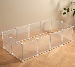 LURIVA Transparent Clear Small Animal Playpen for Guinea Pigs, Rabbits, Puppies - 12x12 Inch 12 Panels Indoor Outdoor Pet Enclosure