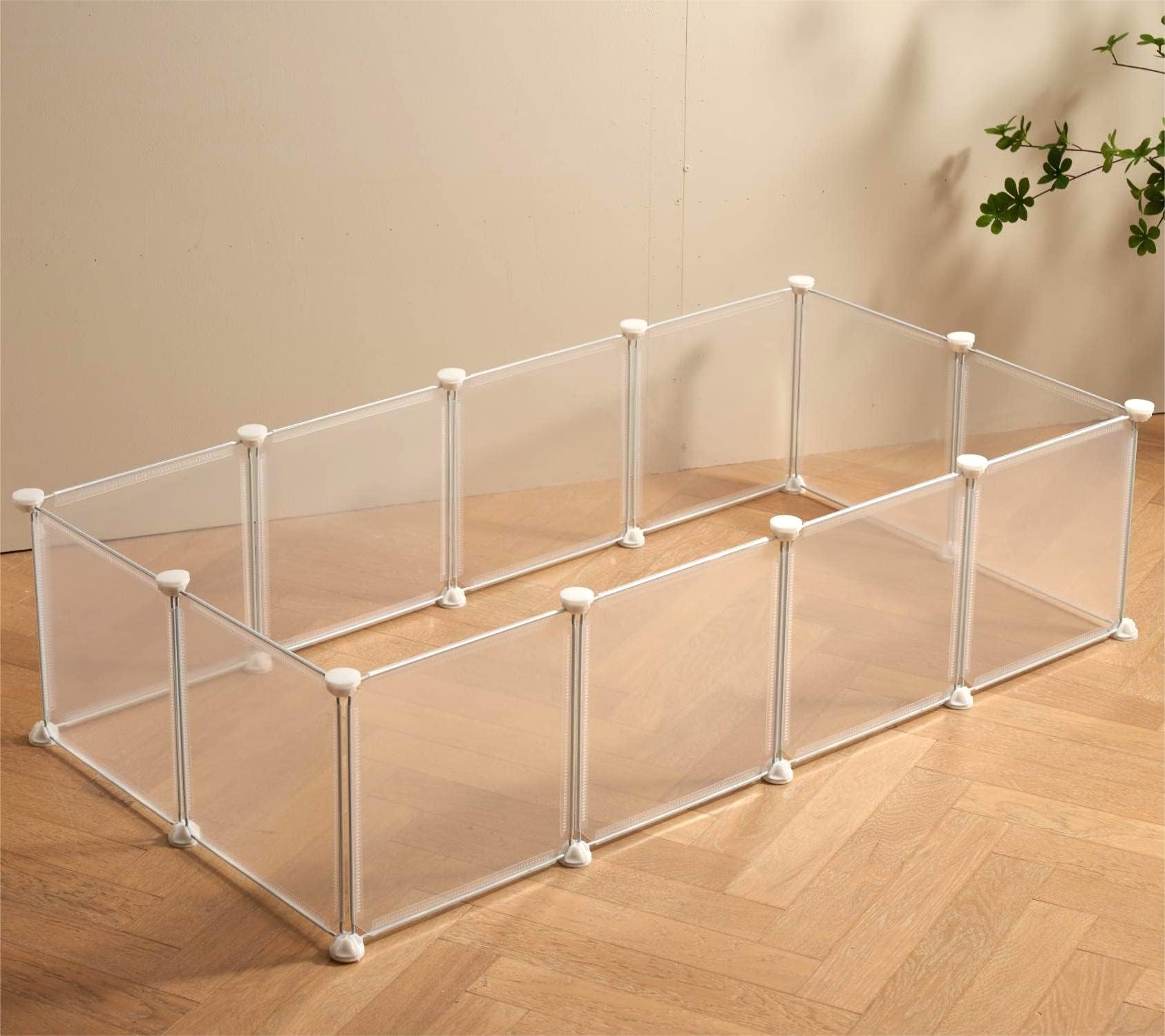 LURIVA Transparent Clear Small Animal Playpen, Guinea Pig Cages, Puppy Dog Playpen, Pet Playpen, Rabbit Bunny Indoor Outdoor Fence Pen Enclosure, White Clear Plastic Playpen,12 X 12 Inch, 12 Panels